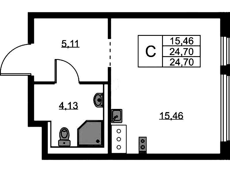 Квартира студия 24.7 м², 11/11 эт., ЖК «Новое Колпино»